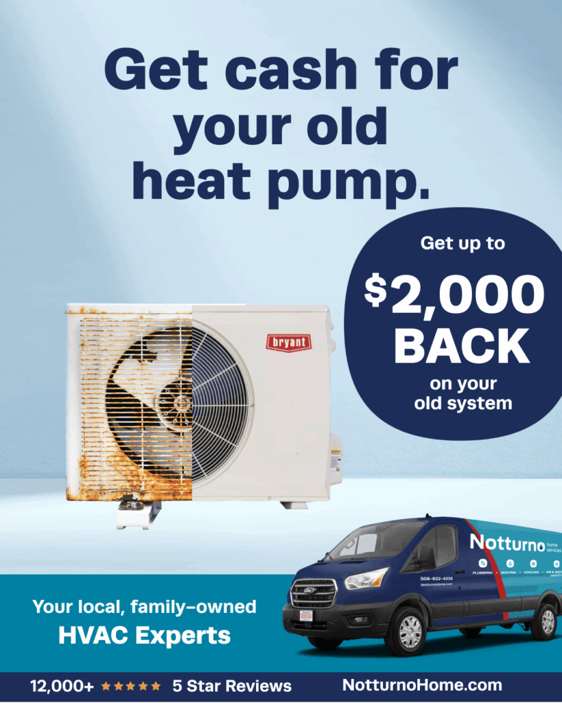 Split image of old and new heat pump. Text reads "get cash for your old heat pump"