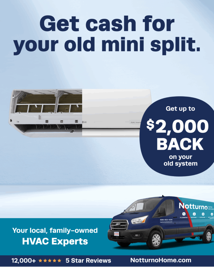 Split image of new and old mini split system, text reads "Get cash for your old mini split."