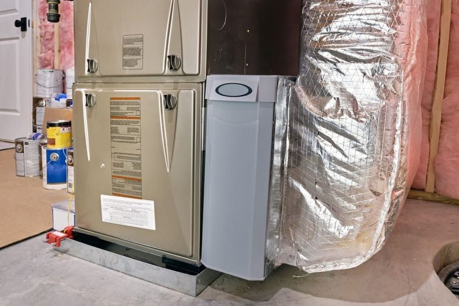 Furnace system in basement of a home